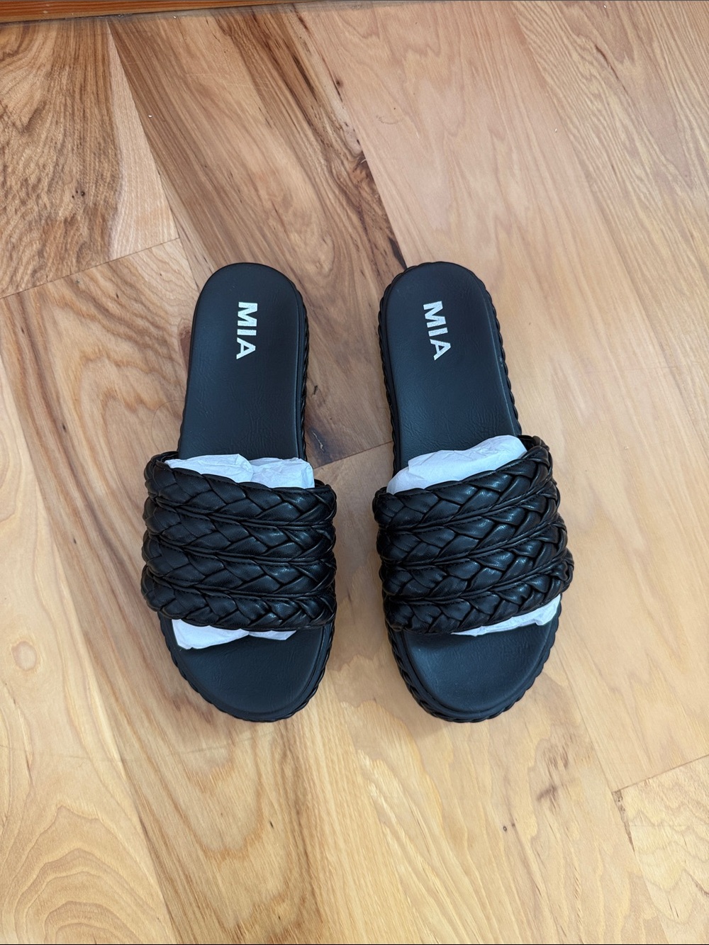 MIA Black Braided Slide Sandals